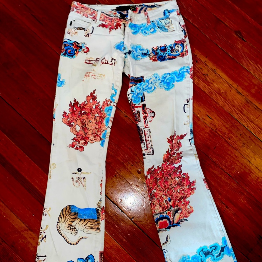 RARE vintage Roberto Cavalli tiger asian culture print pants jeans
